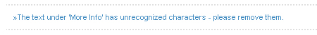 The text under 'More Info' has unrecognized characters - please remove them.